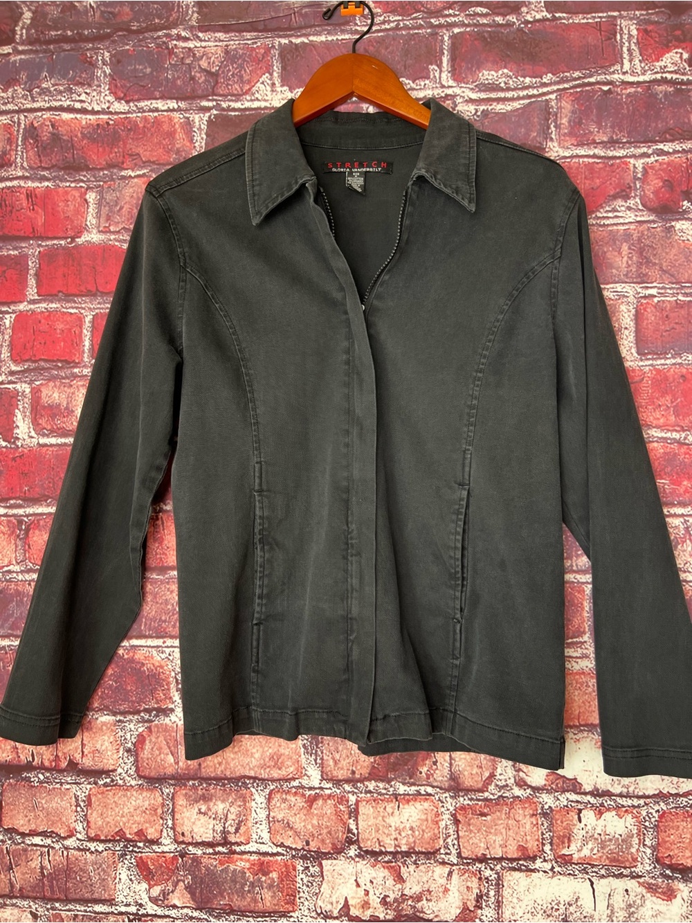 Gloria Vanderbilt Stretch Black Denim Full Zip Utility Jacket M